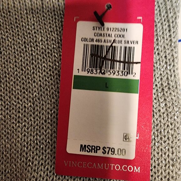 Vince Camuto V Neck Sweater NWT Silver Large- Hole in shoulder - Picture 6 of 11